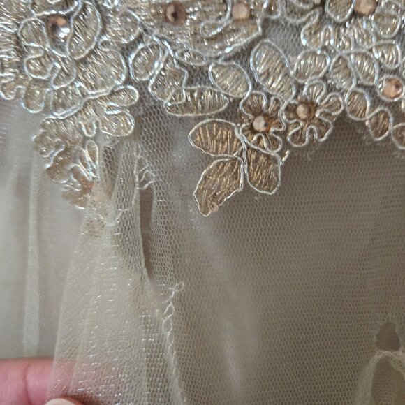 12 Sherri Hill 52504 Strapless Tulle Pickup Ruffle Gown Metallic Lace & Rosettes - Picture 6 of 13